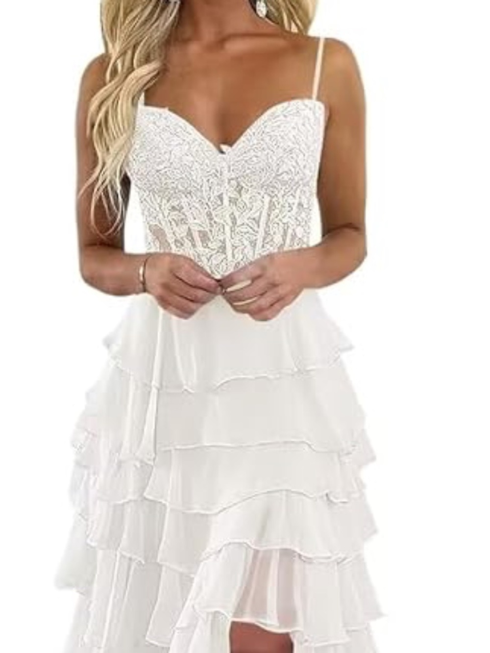 Tiered Lace Chiffon Long Corset Sweetheart Formal Evening Dress
